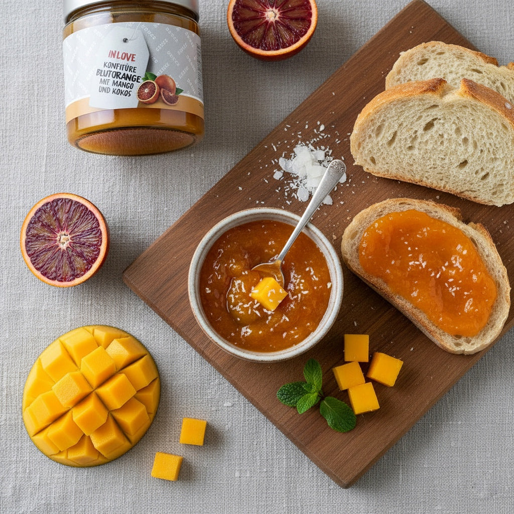 IN LOVE Blutorangen Konfitüre mit Mango und Kokos